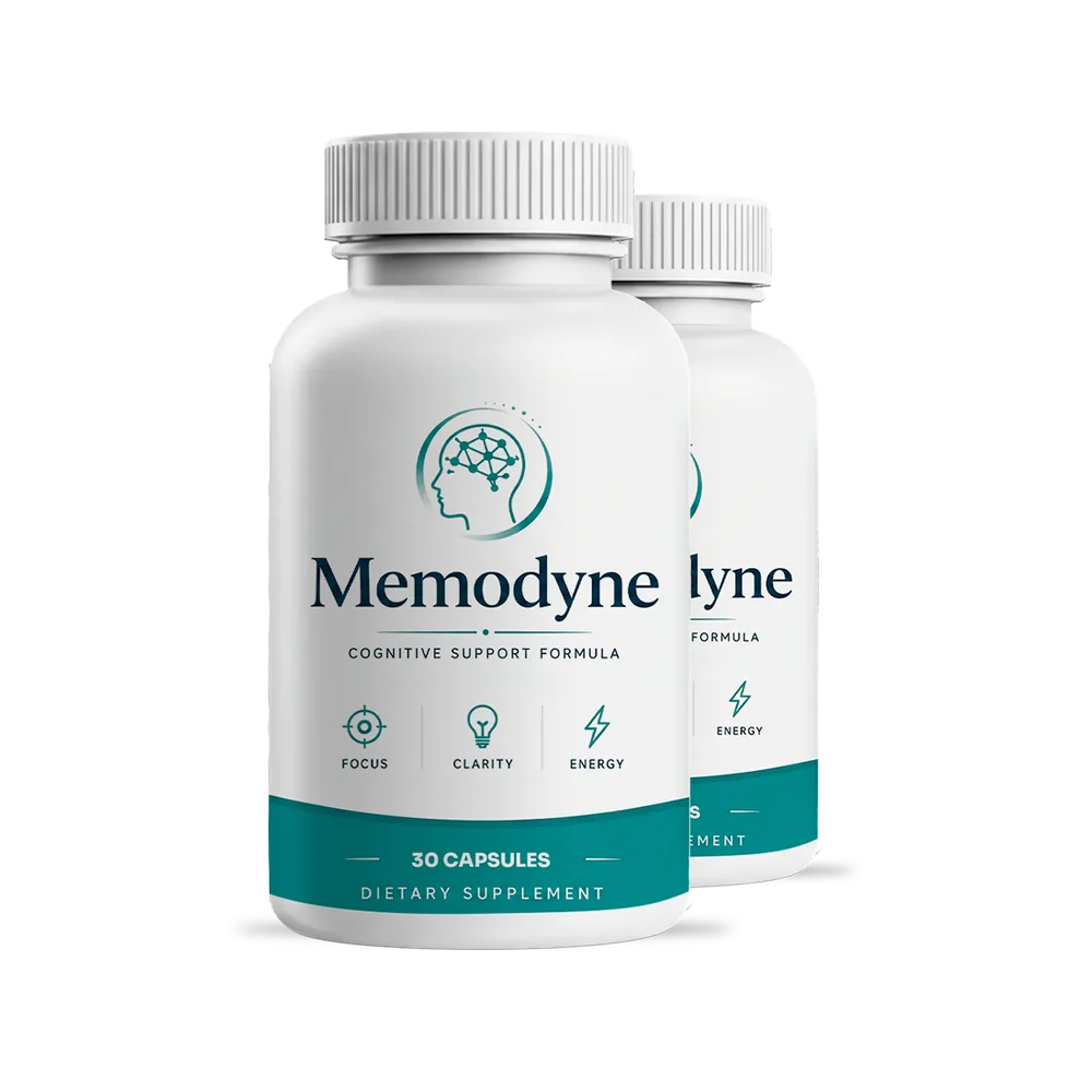 Two bottles of MemoDyne cognitive support formula, 30 capsules each
