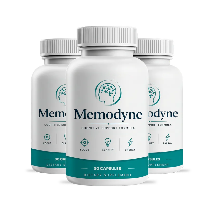 Three bottles of MemoDyne dietary supplement capsules